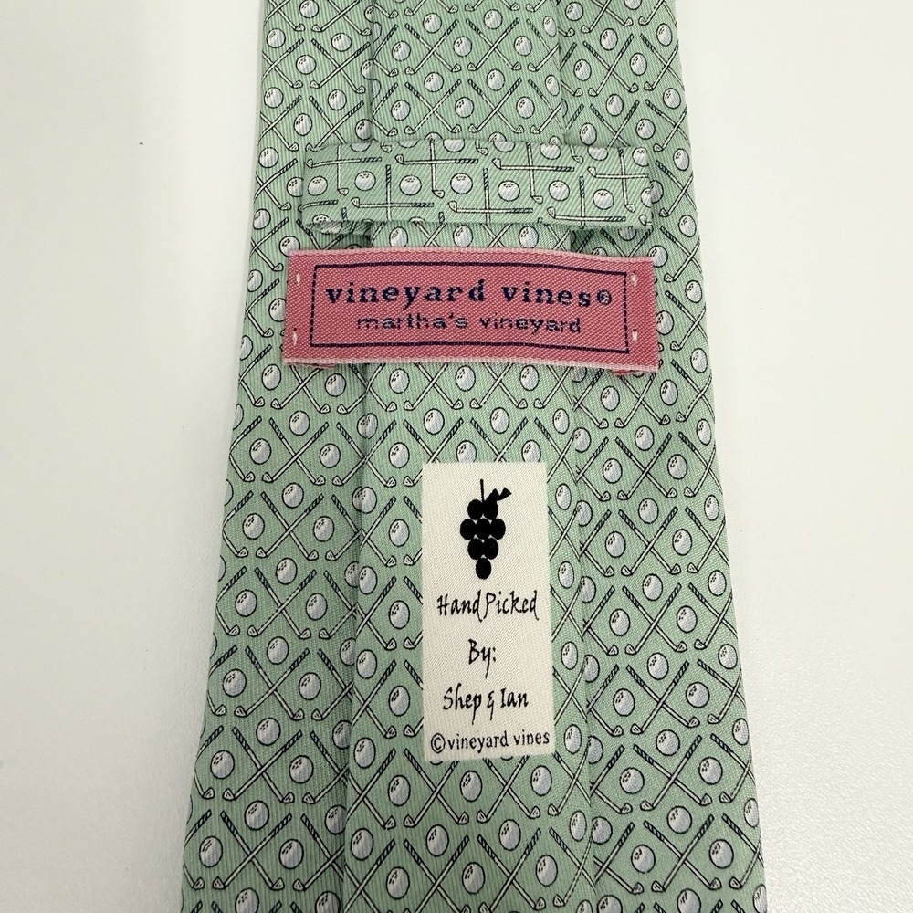 Vineyard Vines Men's Tie Golf Clubs & Balls Mint Green Silk 3.5" (W) 58" (L) euc